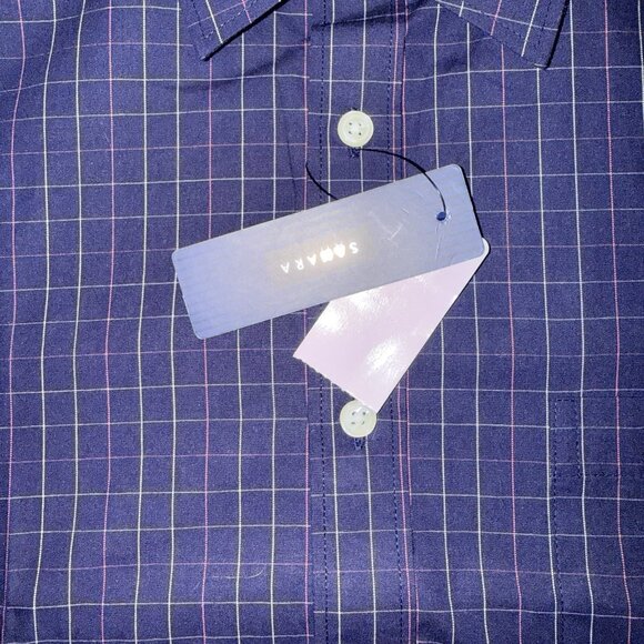 New Men's Sahara Casual Short Sleeve Shirt Navy Blue Checkered Size XL - Picture 5 of 7